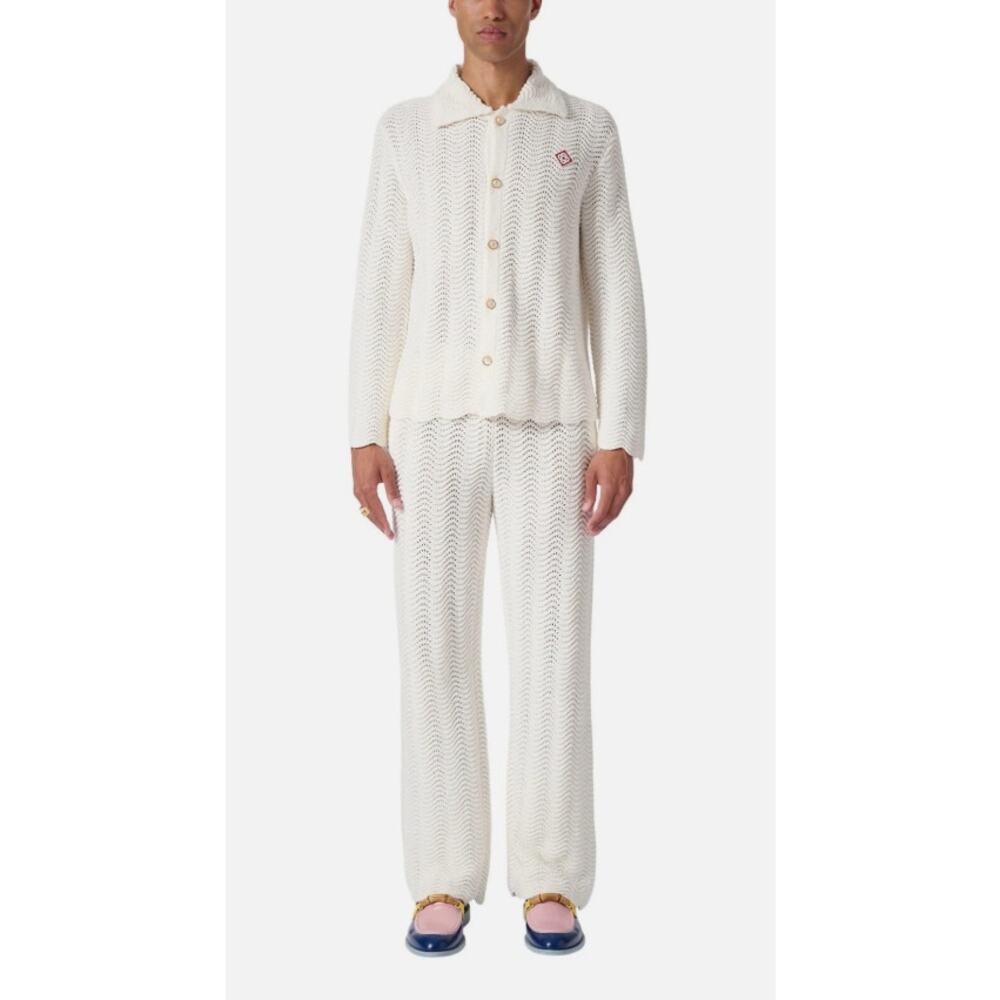 Casablanca Tennis Club White Wavy Gradient Long Sleeve Crochet Shirt Mens XS